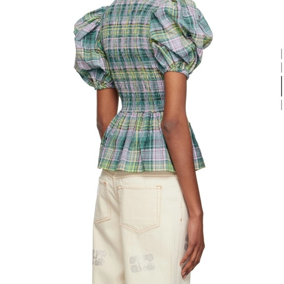 GANNI Blue Shirring Blouse - Size EU 42 (equivalent of US 10) - Picture 2 of 6